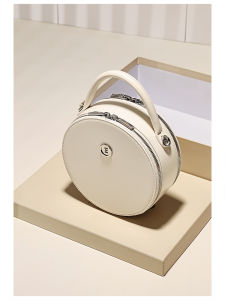 Elegant Leather round Handbag Womens Crossbody Shoulder Bag Versatile Baggy Style Fashionable PU Lining Zipper Closure Bag