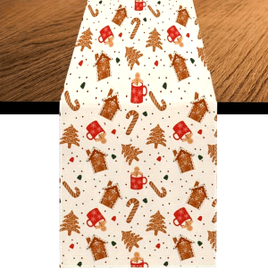 VIKAMA Christmas Gingerbread House Table Runner Living Room Dining Table Decorative Accessory Restaurant Party Decorations