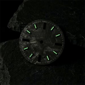NH35 28.5mm No logo Black Carbon Fiber Pattern Watch Dial Green Luminous Watch Faces For NH35 NH36 Automatic Movement Mod Part