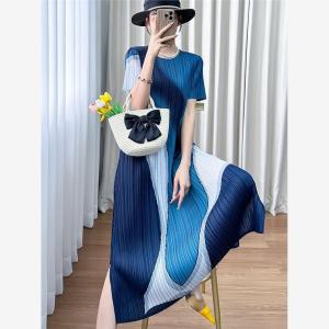 Comfortable Loose Design Midi Dress Color Block A-Line Skirt Slimming Pleats Belly Covering Summer New Arrival Womens Dress