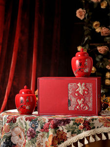High-End Ceramic Tea Leaf Storage Box Empty Gift Box Sealed Red Tea Green Tea Leaf Container Vintage Chinese Style Tea Set