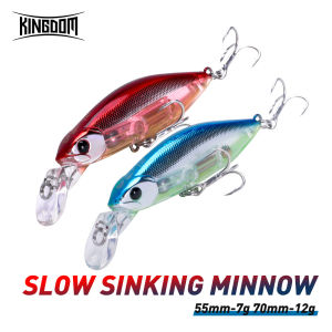 Kingdom Slow Sinking Minnow Fishing Lures 70mm 12g 55mm 7g Noise Long casting Wobblers Artificial Hard Bait Freshwater Bass Lure