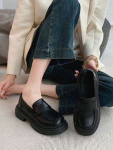 British Style Womens Flats Slip-On Loafers Thick Bottom Heightening Short People One-Touch Retro Lazy JK Single Shoes