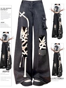 MZVZ | Punk Street Style Wide Leg Denim Trousers