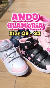 Sepatu Sekolah Anak Perempuan PAUD TK SD Balita Usia 4 5 6 7 8 Tahun Ando Glamoria Putih Pink