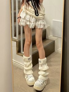 Tất Ống Len Dệt Kim Có Lỗ Hở Ấm Áp Mùa Thu Đông Co Giãn Cổ Cao Che Mắt Cá Chân Cho Nữ Tất Ống Dài Đến Đầu Gối