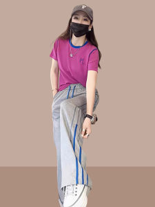 Chic Casual Sportswear Set Summer Womens Wide Leg Pants Two Piece Suite Slimming High End Fashionable Age Defying