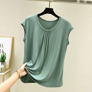 Loose Modale Sleeveless round Neck T-Shirt Women Summer Casual Top plus Size Outerwear Thin Modal Fabric Solid Color
