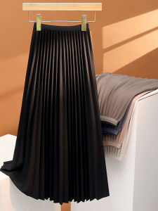 Váy Dài Vừa Phải Xếp Ly Cạp Cao Phong Cách Đường Phố Mùa Hè 2024 Dáng Chữ a Họa Tiết Sọc