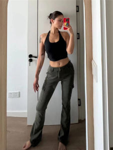 กางเกงยีนส์ทรงสลิมฟิตเอวต่ำสไตล์อเมริกันสำหรับผู้หญิง กางเกงยีนส์ทรงทำงานยาวสำหรับผู้หญิงไซส์ใหญ่ กางเกงขายาวทรงเข้ารูปสำหรับฤดูใบไม้ผลิและฤดูใบไม้ร่วง