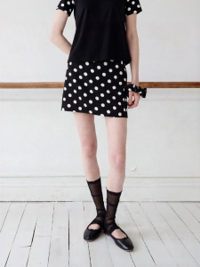 Fano | Retro Polka Dot Print A-Line Midi Skirt