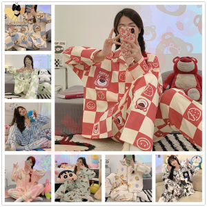 DS ชุดนอนผู้หญิง ชุดนอนไหมอิตาลีบิ๊กไซส์ แขนสั้นขายาว ลายการ์ตูน่ารักๆ ผ้าบางเบาใส่สบาย Womens pajamas M-XXL