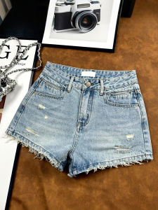 High Waist Blue Denim Shorts Womens Summer Fashion Frayed Hemming Illusory Slimming High Risen Student Hot Pants Trendy