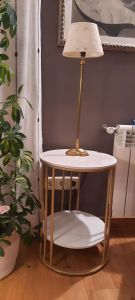 WISFOR 2 Tier Round Marble Coffee Table Sofa Side Table for Living Room Home Furniture Gold/Black Frame End Table