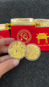 Xu Cá Chép Tài Lộc Mạ Vàng Phong Thuỷ May Mắn Kèm Túi Gấm Nhung Đỏ Chữ Lộc - Phúc  Quà Tặng Phong Thủy