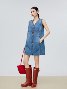 XIAODADEHUA | Distressed Casual Sleeveless Denim Dress