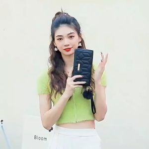 Dompet Panjang Korea Terbaru Fashion Wanita Import Dengan Resleting & Tali Pendek Bahan Berkualitas