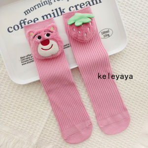 ถุงเท้าเด็กผู้หญิง ถุงเท้าลายหมีลูกแพร์สีชมพู ถุงเท้าข้อสั้นลายการ์ตูน ถุงเท้าข้อสั้นฤดูใบไม้ผลิและฤดูร้อนสำหรับเด็กผู้หญิง