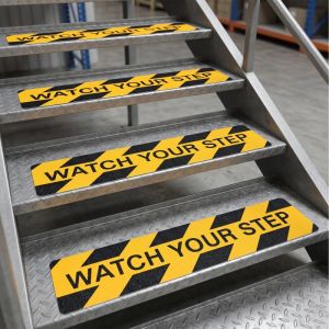 5Pcs Yellow Black Caution Watch Your Step Anti Slip Stair Warning Stickers Waterproof Safety Decals for Home Office Entrance
