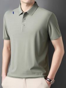 ROMON | Lormen Mens Polo Shirt Summer Thin Ice Silk Business Casual Short Sleeve T-Shirt Breathable Half Sleeve Top Fashionable Urban Style