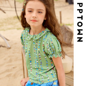 PPTOWN | Ruffled Collar Cap Sleeve Summer Girls Top