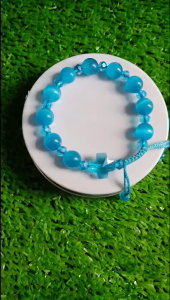 Chuỗi tràng hạt mân côi  xanh dương10 hạt 10 li mã não đeo tay quà tặng công giáo