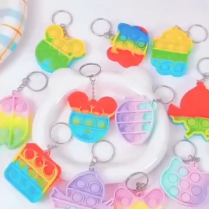 10Pcs Rainbow Pop It Keychain Bubble Fidget Toy Stress Relief Silicone Kids Mainan Buih Tekan Jari