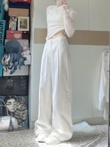 Quần Jeans Denim Lụa Rộng Ống Thẳng Mỏng Cạp Cao Cho Nữ Mùa Hè Quần Dài Dài Đến Sàn Dáng Rộng Quần Jeans Denim Lụa