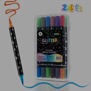 Kawaii Glitter Dual Tip Markers Set 24/48 Colors Watercolor Brush Pens for Drawing School Art Supplies