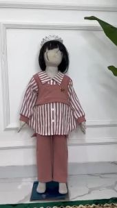 ✔️✔️Oneset tangung anak perempuan terbaru 2024 termurah bahan knit caramel motif salur usia 3 - 12 tahun motif salur celana cargo knit style anak korea terbaru setelan anak perempuan termurah 2024 - COD