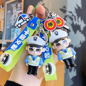 Cartoon Police Doll Car Key Ring Pendant Fire Police Uncle Doll Exquisite Bag Ornaments Souvenir