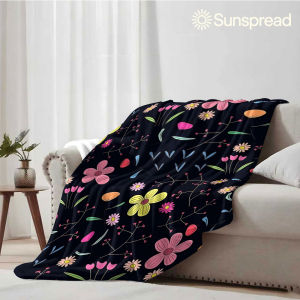 Beast Kingdom | Black Colorful Tiny Floral Print Soft Warm Flannel Blanket Lightweight Cozy Christmas Halloween Home Decor Room