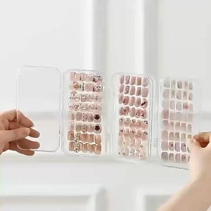 Three Folding Multi-Use Manicure Storage Box With Tape / Transparent Press-On Nail Organizer For False Nails Display
