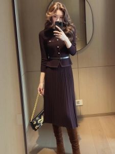 SHANGSHA | Elegant Ladylike Style Purple Knit Dress