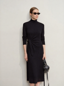 AMII | Winter New Elegance Office Wear High Neck Tie Knit Dress