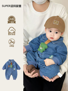 Spring Fashion Baby Boy Clothes Cartoon Cool Denim Crawling Suit One Year Old Birthday Photo Shoot Outfit Korean Style Infant Clothing