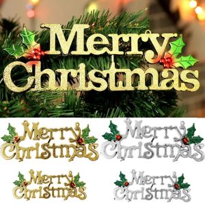 Merry Christmas Letter Sign Xmas Tree Hanging Pendant Gold Silver Plastic Alphabet Door Ornaments New Year Garlands Decoration