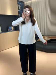 plus Size Long Sleeve Hooded Zipper Base Shirt Womens Autumn Conceal Meat Slimming Versatile T-Shirt Comfortable Commute