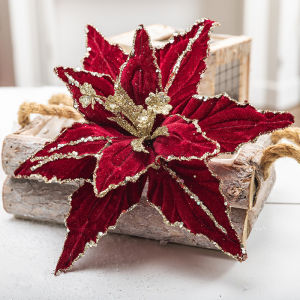 26cm Large Christmas Flower Flocked Glitter Poinsettia Xmas Tree Ornaments Sparkling Flower Christmas Decoration
