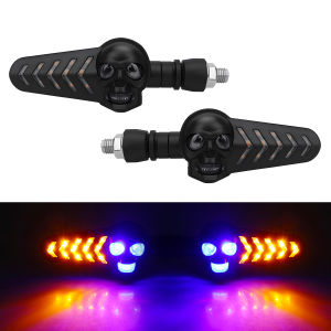 KEVANLY | 1/2 Pair Motorcycle Skull Arrow Dual Color Front Rear Blinker Turn Signal for Universal Driving Turning Motorcycle Indicator
