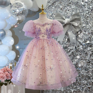 Elegant Princess Dress for Girls Childrens Performance Hostess Birthday Party Costume Polyester Cotton Blend Summer New Arrival