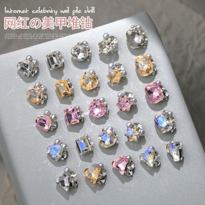 Handmade Crystal Nail Art Drill Pearl Decorated Transparent Oblique Heart Fat Square 3D Jewelry Customizable Nail Decoration