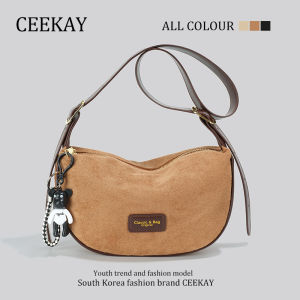 Ceekay Suede Underarm Bag Womens Fashionable Crossbody Bag French Style Single Shoulder Bag Leisure Zipper Closure Handbag