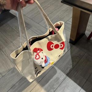 Cute Hello Kitty Canvas Shoulder Bag Tote Bag for Students And Office Workers Commuting Cartoon Kt Cat Print Korean Style
