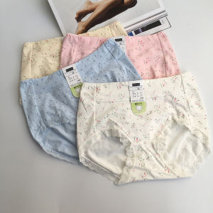 Exported to Japan Small Boxer Womens Mid-Waist Underwear Lace Edge Underpants Print Mid-Waist Comfortable Purified Cotton Briefs
