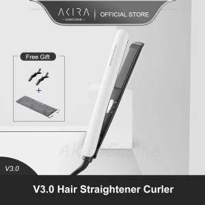 Japan AKIRA Hair Straightener 3.0 Version Portable Daily 2 in 1 LCD Display Negative Ions Curler Straightening Flat Irons Straight Curling Hair Styling Tools 8s Fast Heating for Girls Women Female Birthday Gift Present