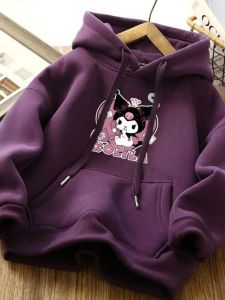 Thickened Fleece Hoodie Sweatshirt for Girls Childrens Red Winter Warm Top New Years Fashionable Casual Polyester Fabric