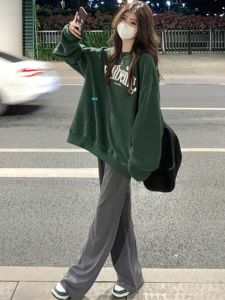 ชุดกีฬาลำลองสำหรับผู้หญิง ชุดสองชิ้น แขนยาว คอตุ้ม ผ้าฝ้าย หนา อบอุ่น ฤดูใบไม้ร่วง ฤดูหนาว แฟชั่นวัยรุ่น เสื้อสเวตเตอร์