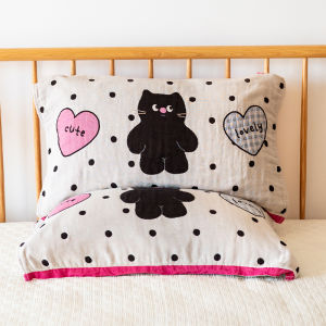 Cute Cat Pattern Cotton Pillowcases Anti-Head Oil Single Person Pillowcases Fixed Design Comfortable Breathable Bedding