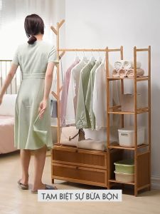 Kệ Treo Quần Áo 3 Trong 1 Giá Treo Quần Áo Đa Năng Tiện Dụng 5 Trong 1 Khung Tre Cao Cấp